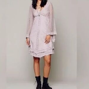 Free People Nightingale boho lavender bell sleeve dress